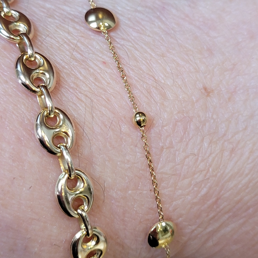 18k Solid Gold Beaded Bracelet, 7.5"L, Made In Italy.